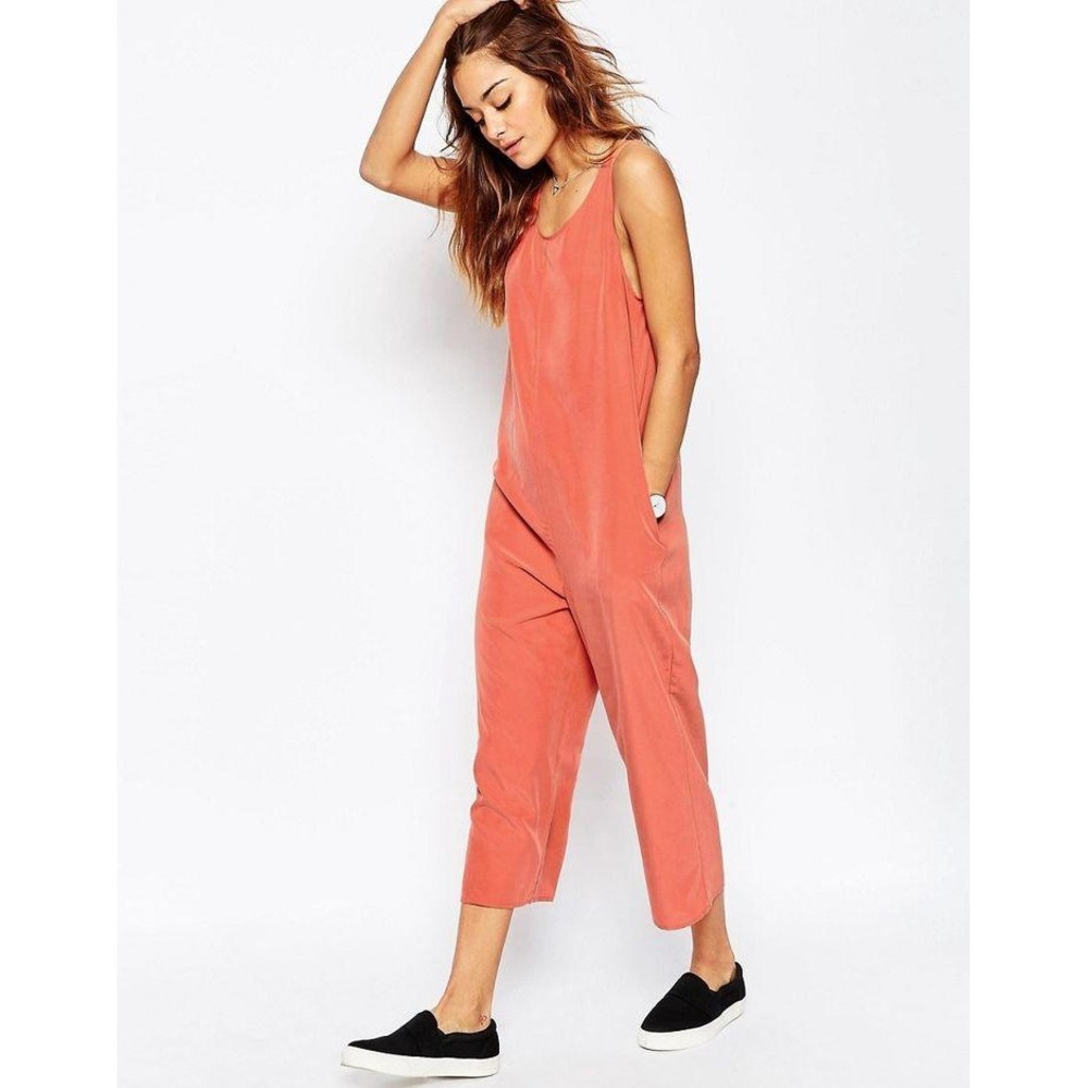 ASOS Minimal Petite Jumpsuit Sleeveless Crop Wide Leg Copper Adjustable Back 00